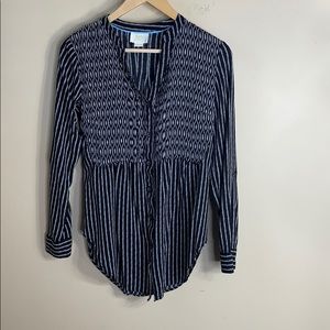 Maeve black and white button down mixed media top